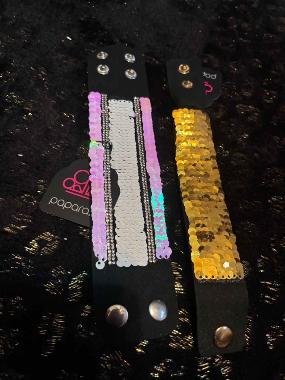 NWT 2 Iridescent Pink & Gold Flip Sequin Fidget Snap Bracelets